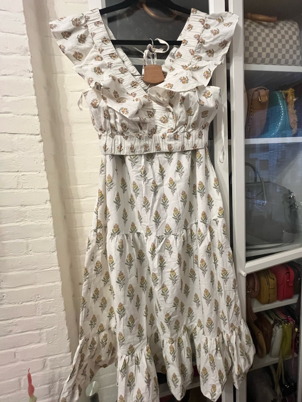 Japna 2- piece White Floral Ruffle Midi Skirt and Sleeveless Smocked Top